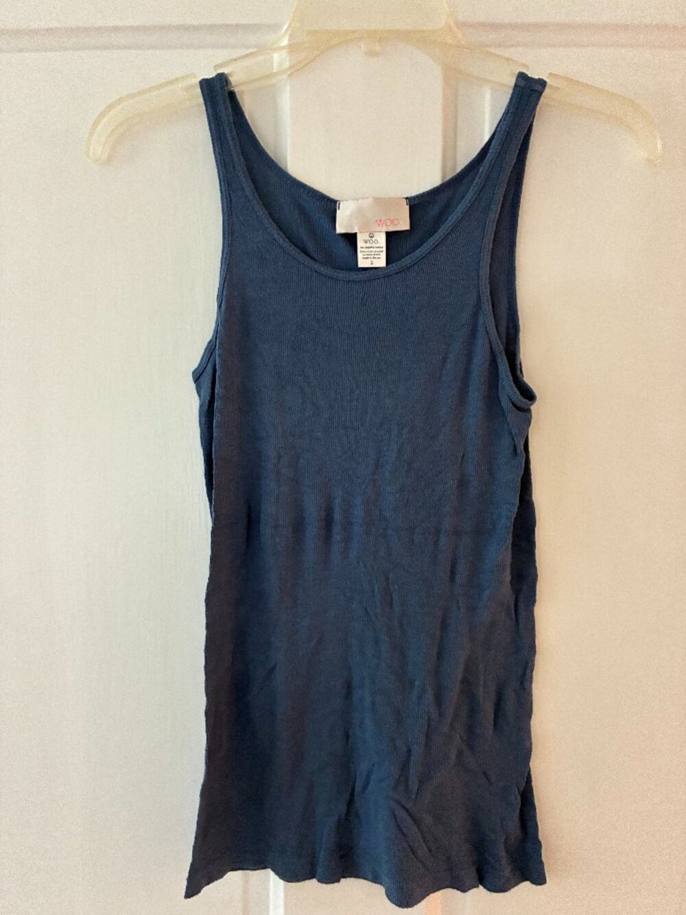 WOO. Navy Blue Ribbed Scoop Neck Tank Top Size 2 Made in USA